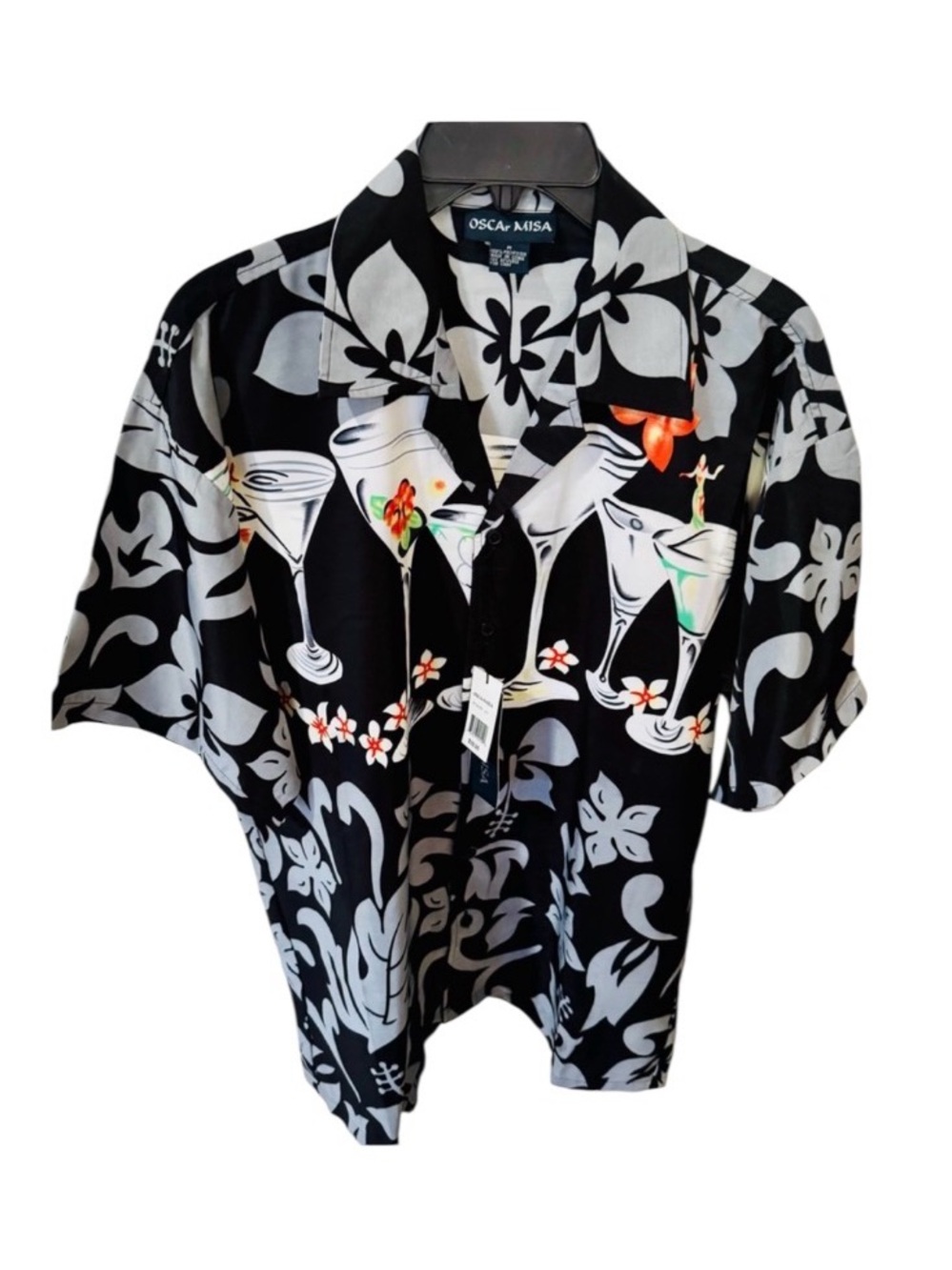 NWT Oscar Misa size M Hawaiian Shirt button down Martini fun colorful vacation